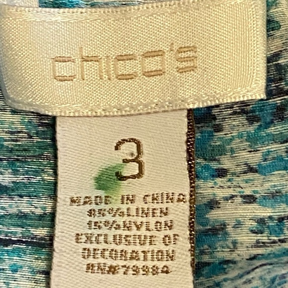 CHICOS 3 FREEDA OPEN FRONT JACKET Blazer MAUI BLUE Metal BEADED 3/4 Slv XLarge - Picture 5 of 10